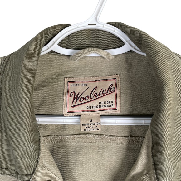 Vintage‎ Woolrich Mens Jean Jacket Medium Beige Button Up Padded Elbows Cotton - Picture 6 of 7